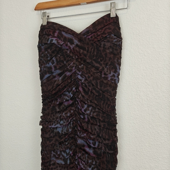 Tadashi Shoji Lotus Pink/Black Leopard Print Silk Ruched Strapless dress 6 - Picture 4 of 12